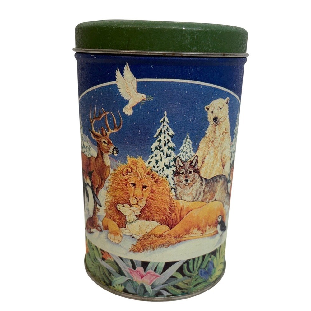 Vintage Animal Kingdom Decorative Tin Lion Lamb Polar Bear Tiger Canister